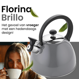 Florina Brillo Fluitketel 2,5 L – RVS – Donkergrijs – Inductie & Alle Warmtebronnen