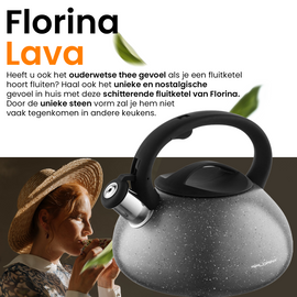 Florina Lava Fluitketel 2,5 L – RVS – Zwart/Grijs Steenlook – Inductie & Alle Warmtebronnen