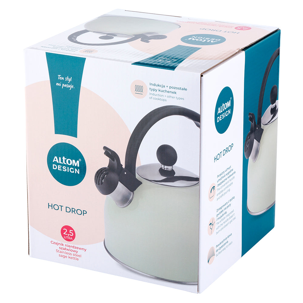 Altom Design Hot Drop Fluitketel 2,5 L – RVS – Glans Mint Groen – Inductie & Alle Warmtebronnen