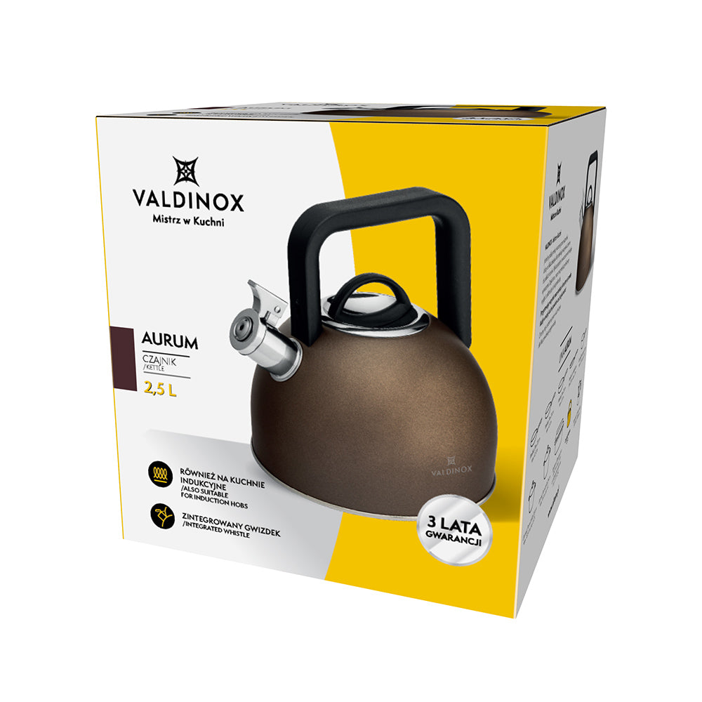Valdinox Aurum Fluitketel 2,5L – RVS Inductie Fluitketel – Design voor Elke Keuken – Goudbruin