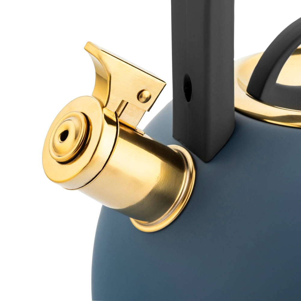 Valdinox Giovanni fluitketel 2,5L – RVS inductie fluitketel – Modern design met gouden accenten – Mat Blauw