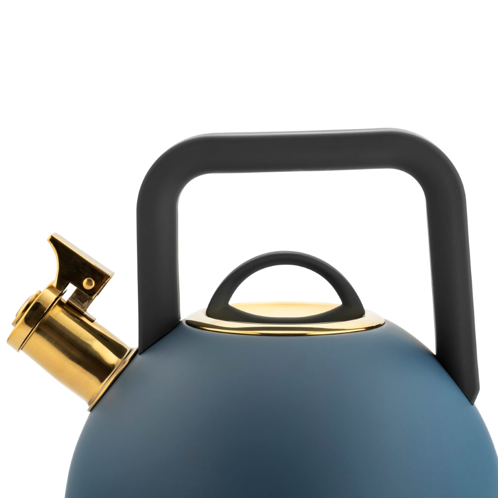 Valdinox Giovanni fluitketel 2,5L – RVS inductie fluitketel – Modern design met gouden accenten – Mat Blauw