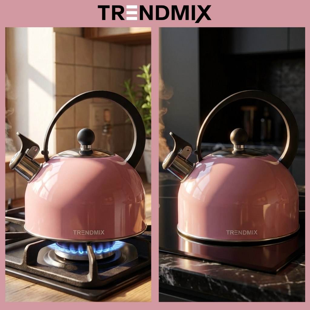 Trendmix Fluitketel Roze 2,5 Liter – Lichtgewicht RVS – Cool-Touch Handvat – Geschikt Voor Inductie, Gas En Alle Warmtebronnen