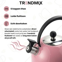 Afbeelding in Gallery-weergave laden, Trendmix Fluitketel Roze 2,5 Liter – Lichtgewicht RVS – Cool-Touch Handvat – Geschikt Voor Inductie, Gas En Alle Warmtebronnen