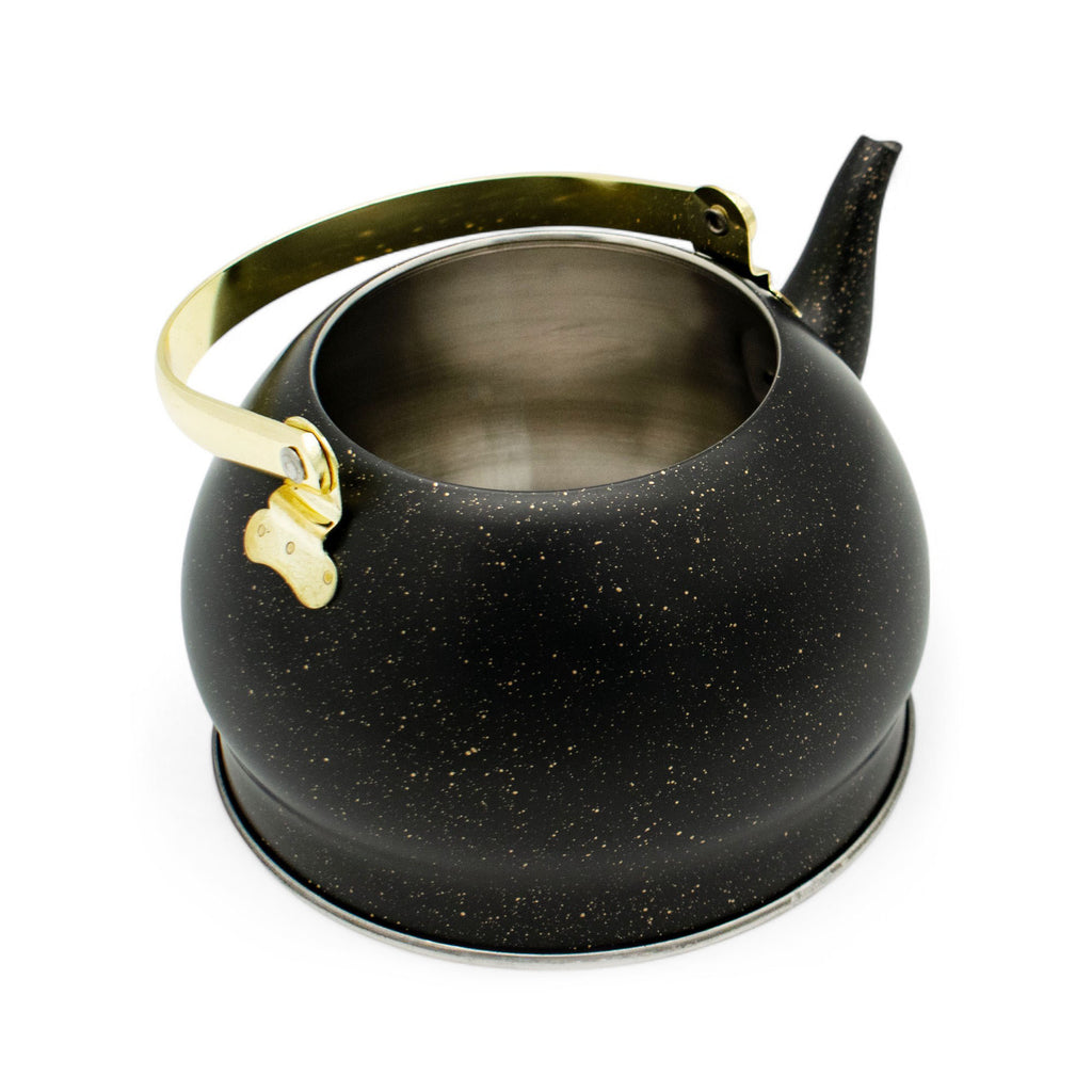 Haus Roland emaille waterketel 1,5 liter HR710-12 – Inductie waterkoker – Zwart met goud – Zonder fluit – Opklapbaar handvat