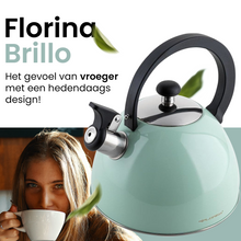 Afbeelding in Gallery-weergave laden, Florina Brillo fluitketel RVS mint groen 2.5 Liter - ook geschikt voor inductie