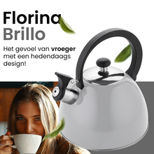 Afbeelding in Gallery-weergave laden, Florina Brillo fluitketel RVS lichtgrijs 2.5 Liter - ook geschikt voor inductie