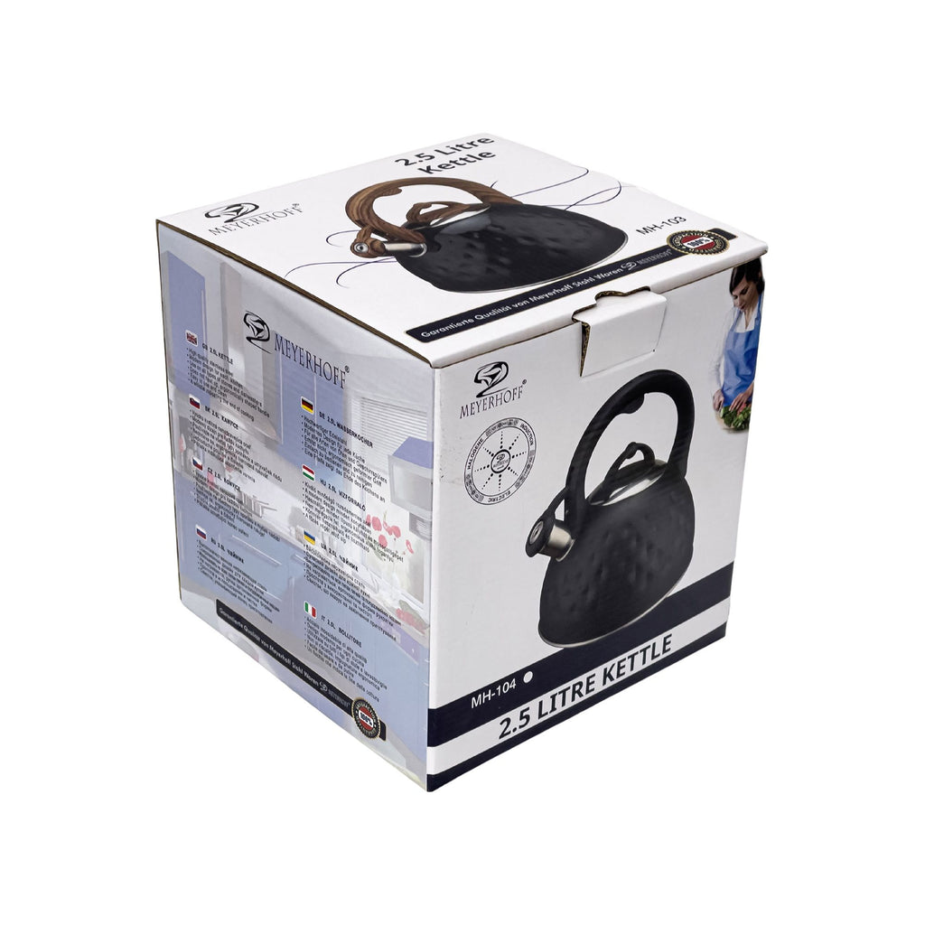 Meyerhoff RVS fluitketel 2,5 liter MH-104 – Inductie fluitketel – Zwart – 3D reliëf design