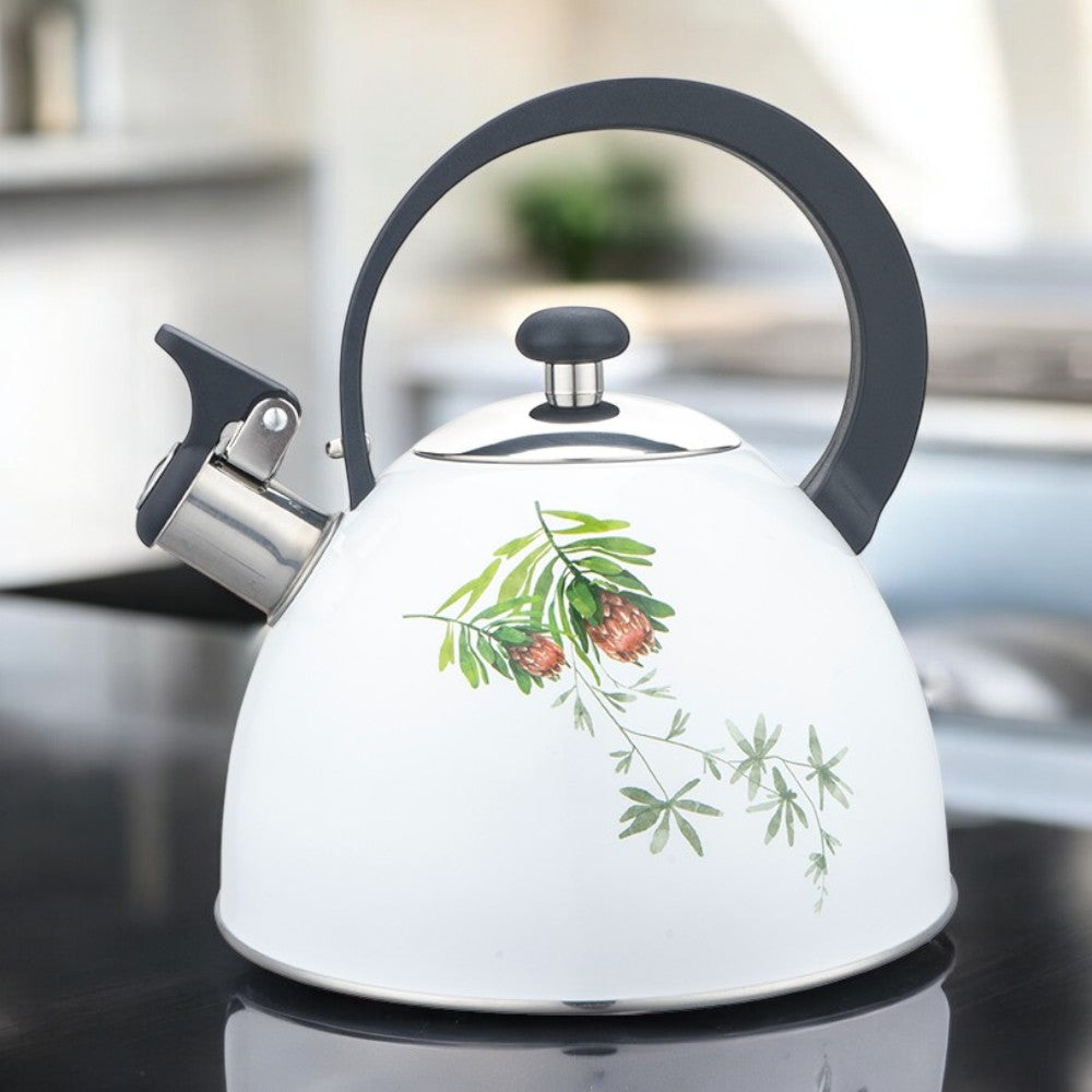 Florina Protea fluitketel 2,5L – RVS inductie fluitketel – Klassiek design met proteabloem – Wit