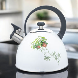 Florina Protea fluitketel 2,5L – RVS inductie fluitketel – Klassiek design met proteabloem – Wit