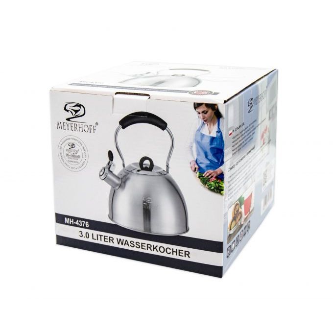 Meyerhoff RVS fluitketel 3 liter MH-4376 – Inductie fluitketel met inklapbaar handvat – Mat zilver – Traditioneel design
