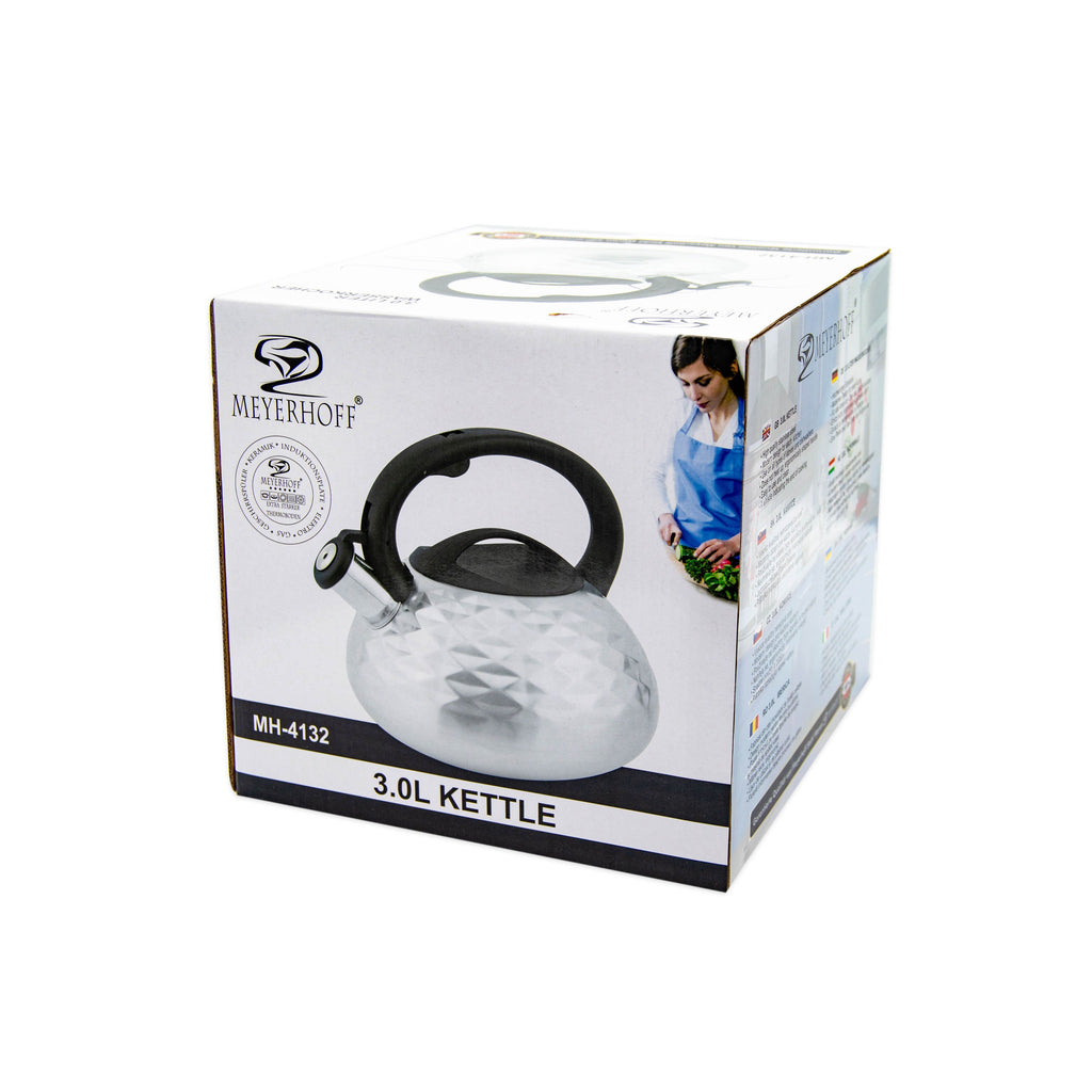 Meyerhoff RVS fluitketel 3 liter MH-4132 – Inductie fluitketel – Zilvergrijs met 3D-patroon – Modern klassiek design