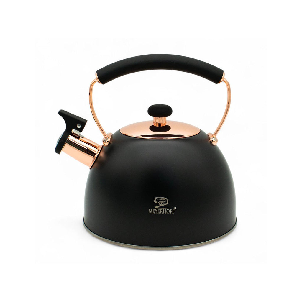 Meyerhoff RVS Fluitketel 2,5L – Mat Zwart met Koperaccenten – Inductie Fluitketel – Voor Alle Warmtebronnen – Met Fluitje