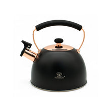 Afbeelding in Gallery-weergave laden, Meyerhoff RVS Fluitketel 2,5L – Mat Zwart met Koperaccenten – Inductie Fluitketel – Voor Alle Warmtebronnen – Met Fluitje