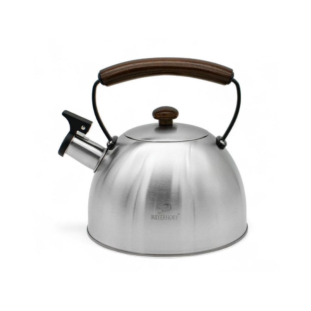 Meyerhoff RVS Fluitketel 2,5L – Geborsteld Zilver – Houten Handvat – Geschikt voor Inductie & Alle Kookplaten