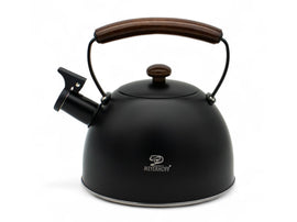 Meyerhoff Fluitketel 2,5 L – RVS Mat Zwart – Houten Handgreep – Fluitketel voor alle warmtebronnen