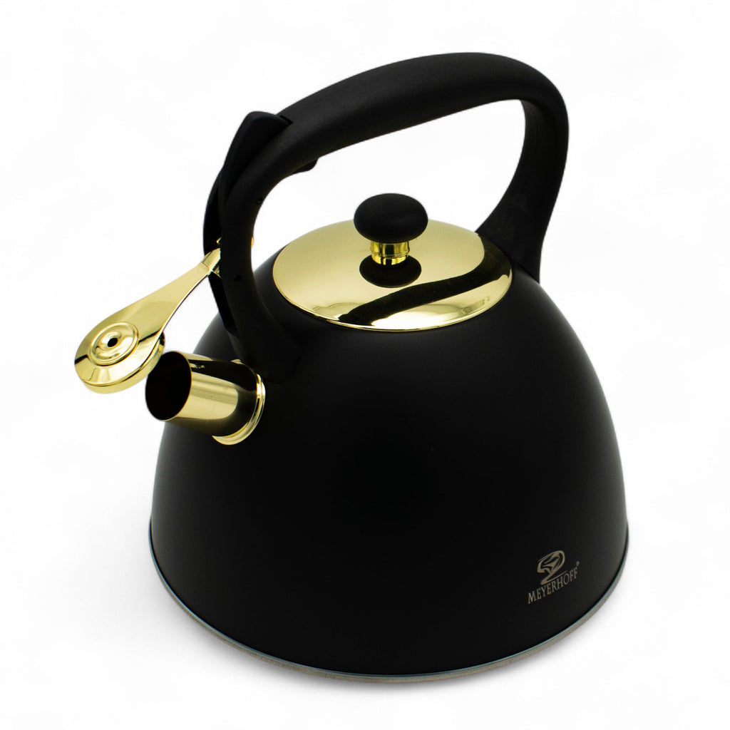 Meyerhoff fluitketel 3,0L MH-4075Q – RVS inductie fluitketel – Matzwart met gouden accenten – Modern design