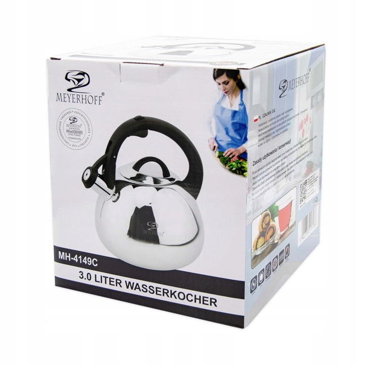 Meyerhoff fluitketel 3L MH-4149C – RVS inductie fluitketel – Zilverkleurig – Traditioneel design