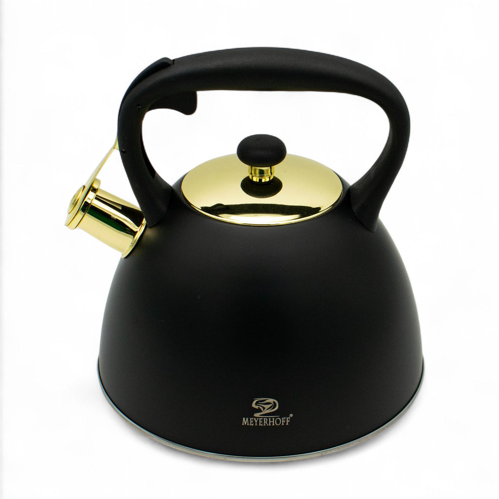 Meyerhoff fluitketel 3,0L MH-4075Q – RVS inductie fluitketel – Matzwart met gouden accenten – Modern design