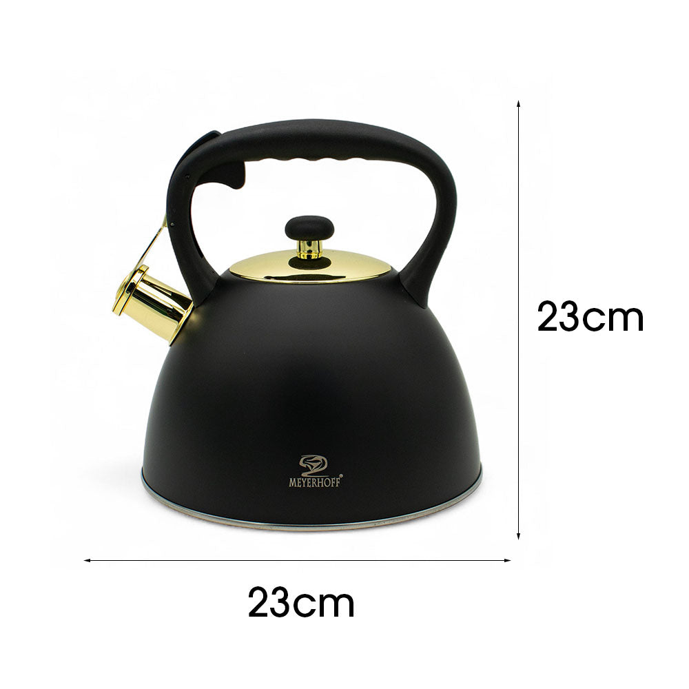 Meyerhoff fluitketel 3,0L MH-4075Q – RVS inductie fluitketel – Matzwart met gouden accenten – Modern design