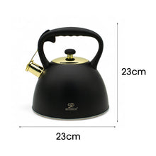 Afbeelding in Gallery-weergave laden, Meyerhoff fluitketel 3,0L MH-4075Q – RVS inductie fluitketel – Matzwart met gouden accenten – Modern design