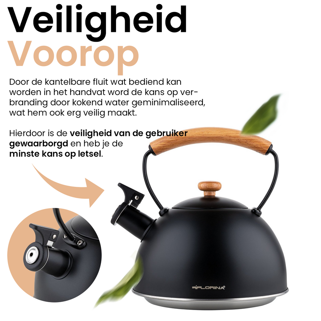 Hanseküche Waterketel, 2,3 l, voor inductie en gas, roestvrij staal en kunststof, stijlvol design, fluitend Hanseküche Waterketel, 2,3 l, voor inductie en gas, roestvrij staal en kunststof, stijlvol design, fluitend