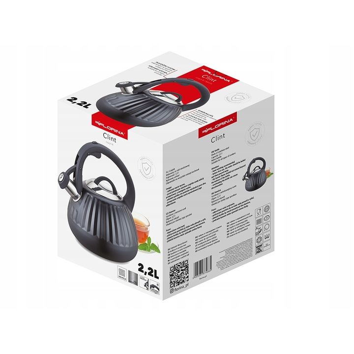 Florina Clint fluitketel 2,2L – RVS inductie fluitketel – Modern design met matte grafietafwerking