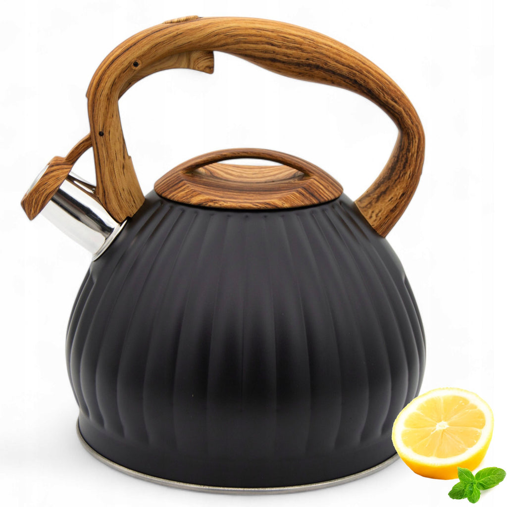 Meyerhoff Fluitketel 3 Liter – RVS Zwart Mat – Met Fluitje – Houtlook Handgreep – Inductie & Gas MH-4141