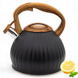 Meyerhoff Fluitketel 3 Liter – RVS Zwart Mat – Met Fluitje – Houtlook Handgreep – Inductie & Gas MH-4141