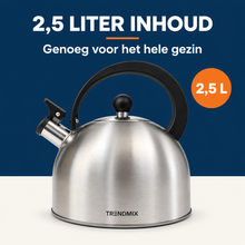 Afbeelding in Gallery-weergave laden, Trendmix Fluitketel geborsteld RVS 2,5 Liter – Lichtgewicht – Cool-Touch Handvat – Geschikt Voor Inductie, Gas En Alle Warmtebronnen