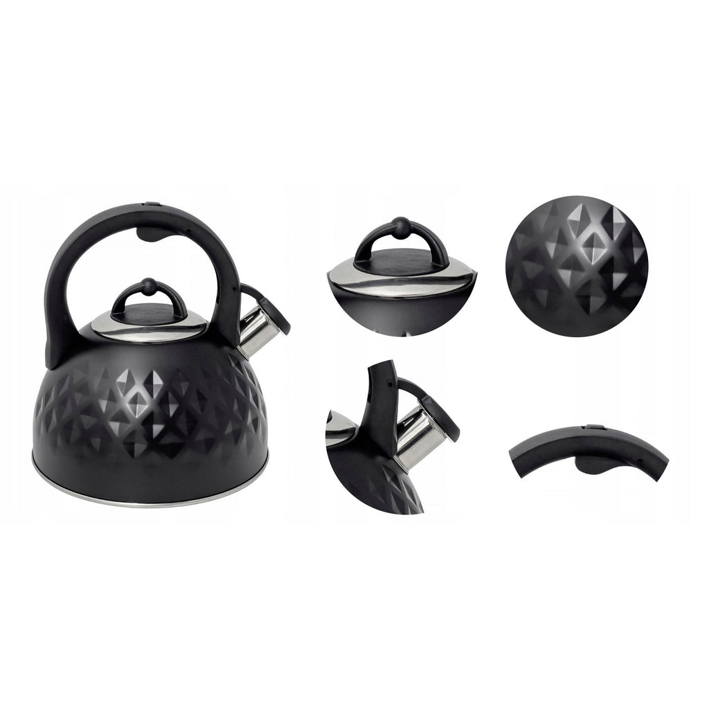 Meyerhoff RVS fluitketel 2,5 liter MH-104 – Inductie fluitketel – Zwart – 3D reliëf design