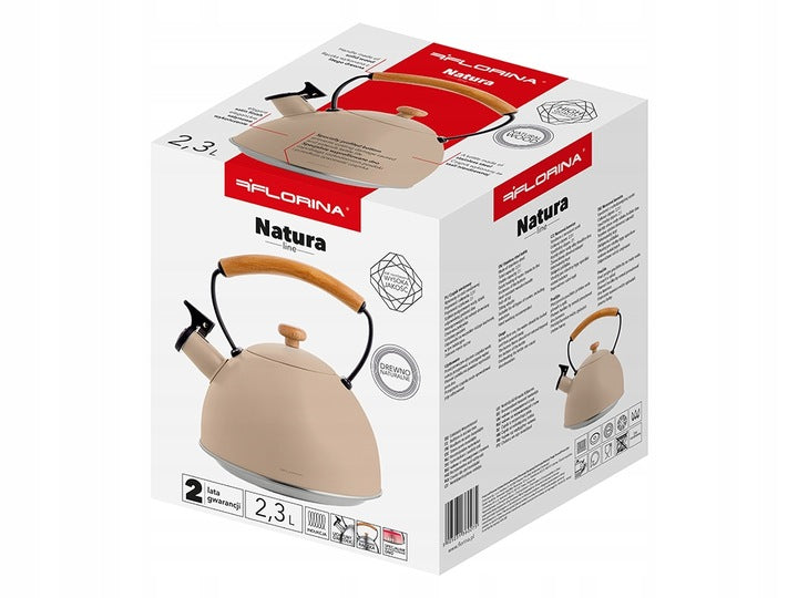 Florina Natura Line Fluitketel 2,3 L - Mat Beige - RVS Theeketel - Geschikt voor Inductie & Alle Warmtebronnen