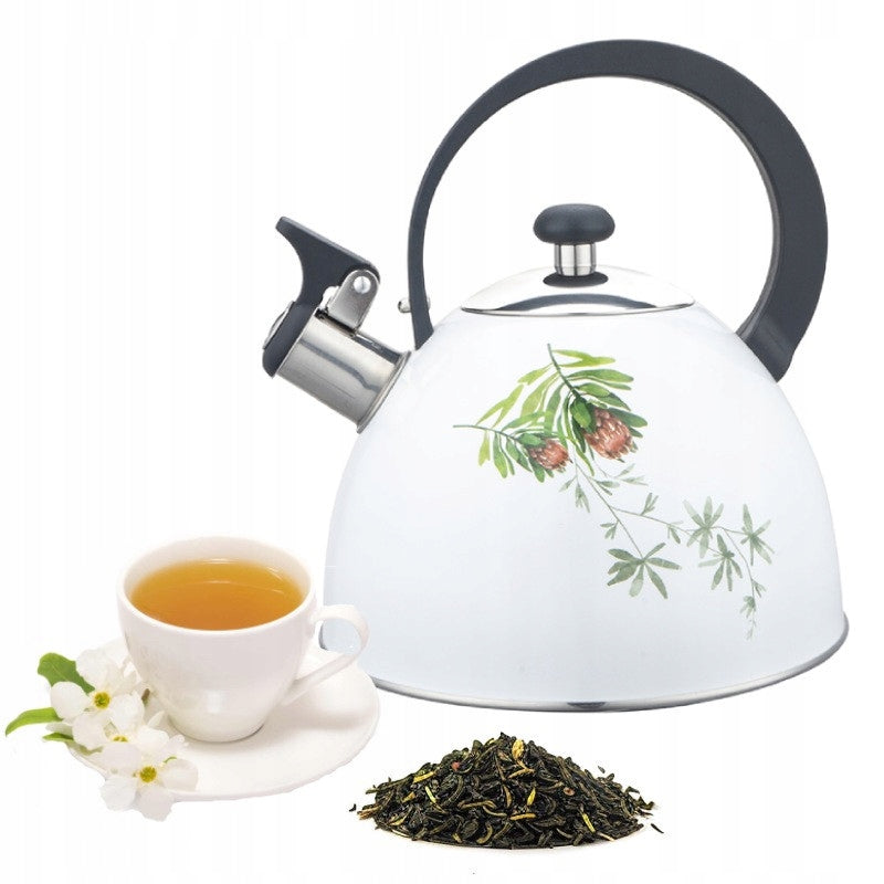 Florina Protea fluitketel 2,5L – RVS inductie fluitketel – Klassiek design met proteabloem – Wit