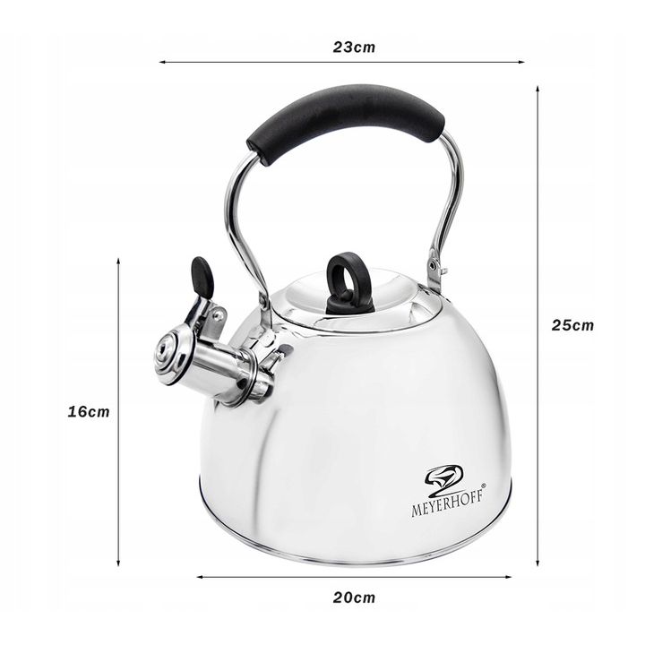 Meyerhoff RVS fluitketel 3 liter MH-4376 – Inductie fluitketel met inklapbaar handvat – Mat zilver – Traditioneel design