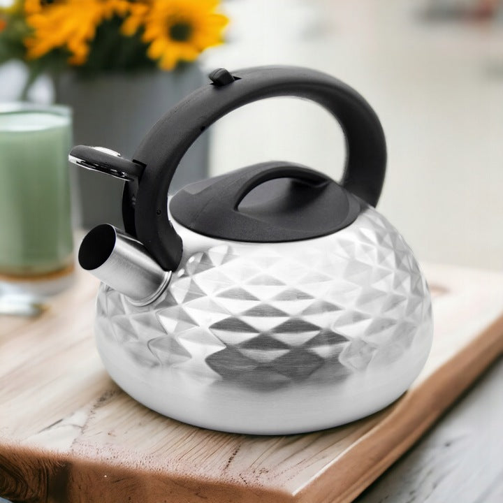 Meyerhoff RVS fluitketel 3 liter MH-4132 – Inductie fluitketel – Zilvergrijs met 3D-patroon – Modern klassiek design