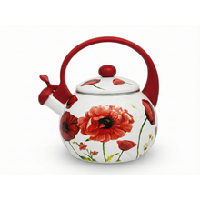 Afbeelding in Gallery-weergave laden, Meyerhoff Fluitketel 2,2 Liter – Emaille Waterketel Inductie – Klaprozen - rood /wit