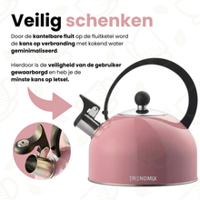 Afbeelding in Gallery-weergave laden, Trendmix Fluitketel Roze 2,5 Liter – Lichtgewicht RVS – Cool-Touch Handvat – Geschikt Voor Inductie, Gas En Alle Warmtebronnen