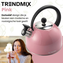 Afbeelding in Gallery-weergave laden, Trendmix Fluitketel Roze 2,5 Liter – Lichtgewicht RVS – Cool-Touch Handvat – Geschikt Voor Inductie, Gas En Alle Warmtebronnen