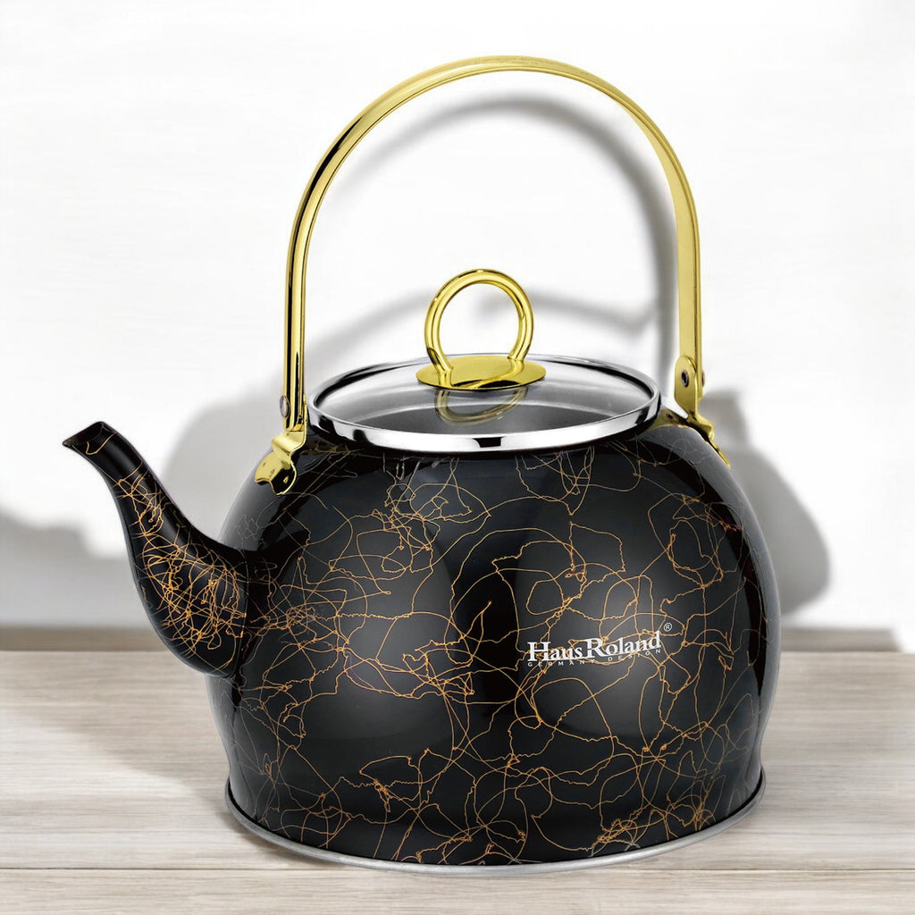 Haus Roland waterketel 1 liter HR710-10 – Inductie waterkoker – Zwart met goud – Zonder fluit – Opklapbaar handvat