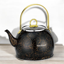 Afbeelding in Gallery-weergave laden, Haus Roland waterketel 1 liter HR710-10 – Inductie waterkoker – Zwart met goud – Zonder fluit – Opklapbaar handvat