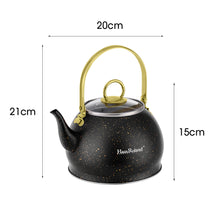 Afbeelding in Gallery-weergave laden, Haus Roland emaille waterketel 1,5 liter HR710-12 – Inductie waterkoker – Zwart met goud – Zonder fluit – Opklapbaar handvat