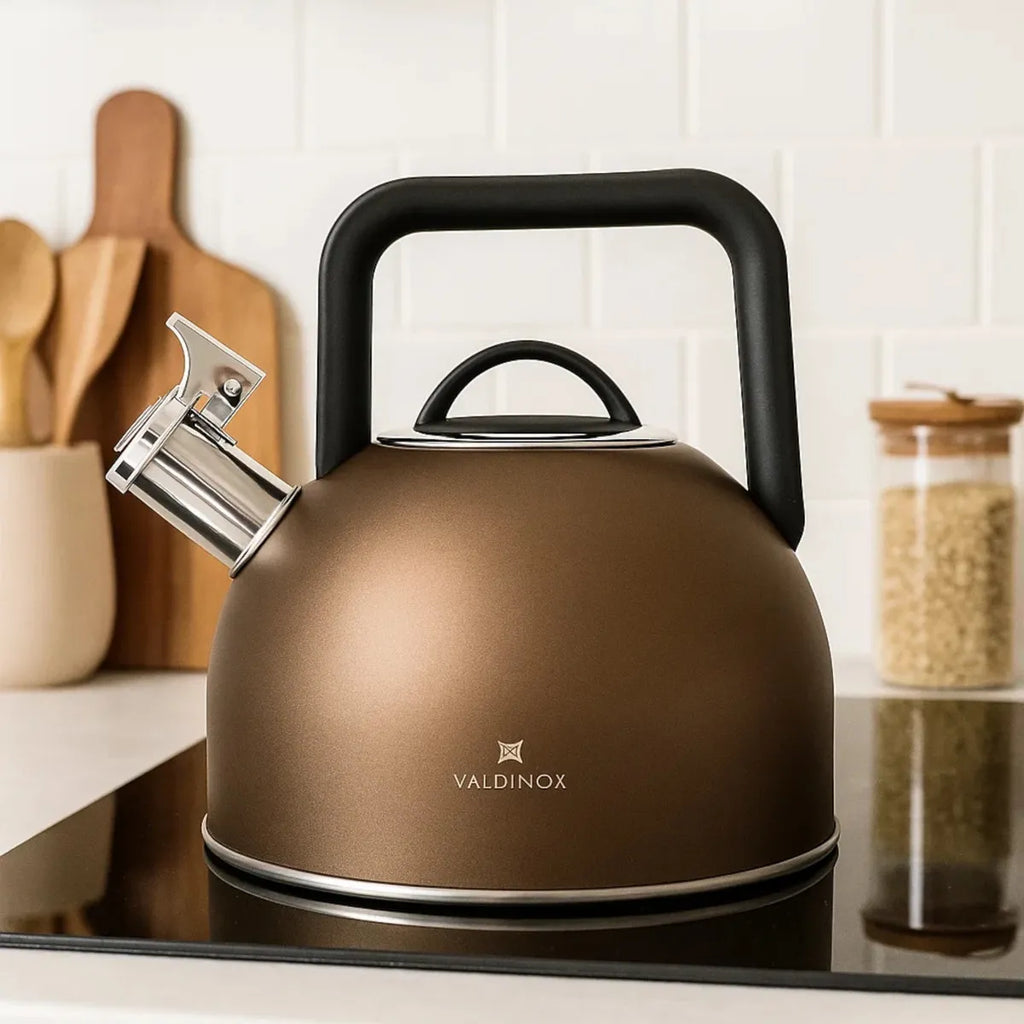 Valdinox Aurum Fluitketel 2,5L – RVS Inductie Fluitketel – Design voor Elke Keuken – Goudbruin