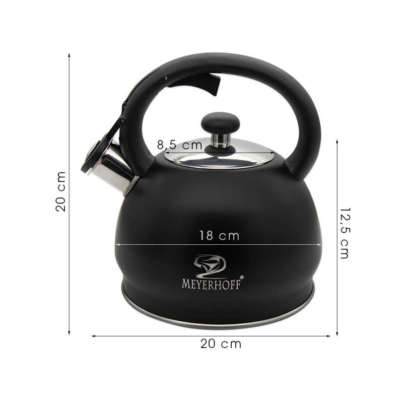 Meyerhoff RVS fluitketel 1,8 liter MH-4046E – Inductie fluitketel – Matzwart – Compact modern design