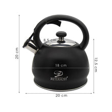 Afbeelding in Gallery-weergave laden, Meyerhoff RVS fluitketel 1,8 liter MH-4046E – Inductie fluitketel – Matzwart – Compact modern design