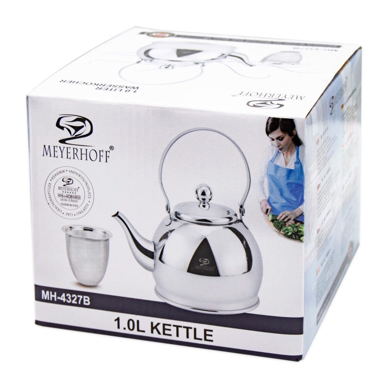 Meyerhoff RVS theeketel 1 liter MH-4327B – Inductie waterketel – Met theezeef – Zilver – Opklapbaar handvat