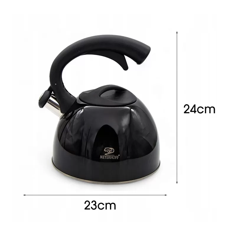 Meyerhoff RVS fluitketel 2,5 liter MH-4014 – Inductie fluitketel – Zwart – Met fluit – Hittebestendige handgreep – Voor gas en inductie