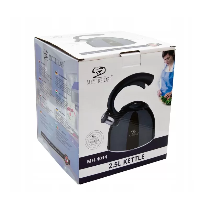 Meyerhoff RVS fluitketel 2,5 liter MH-4014 – Inductie fluitketel – Zwart – Met fluit – Hittebestendige handgreep – Voor gas en inductie