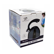 Afbeelding in Gallery-weergave laden, Meyerhoff RVS fluitketel 2,5 liter MH-4014 – Inductie fluitketel – Zwart – Met fluit – Hittebestendige handgreep – Voor gas en inductie