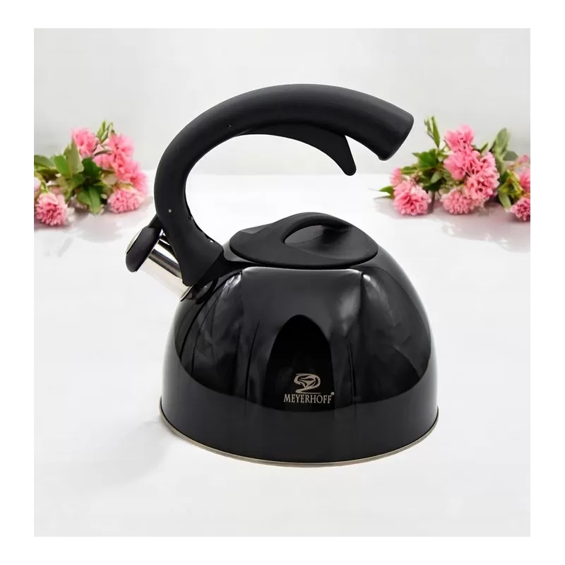 Meyerhoff RVS fluitketel 2,5 liter MH-4014 – Inductie fluitketel – Zwart – Met fluit – Hittebestendige handgreep – Voor gas en inductie