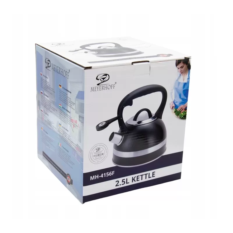 Meyerhoff RVS fluitketel 2,5 liter MH-4156F – Inductie fluitketel – Zwart – Met fluit – Hittebestendige handgreep – Voor gas en inductie